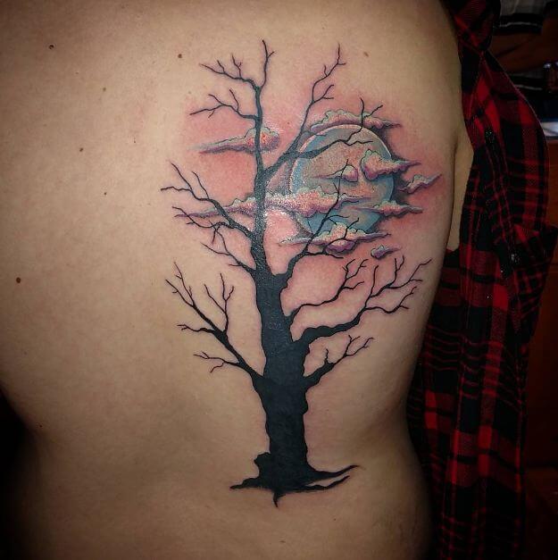 Tree And Moon Tattoo