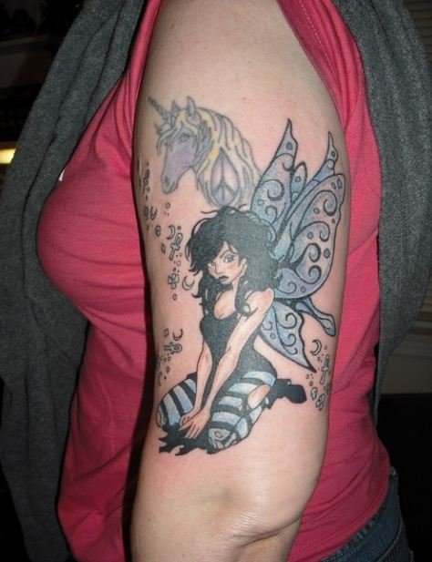 Unicorn And Fairy Half Sleeve Tattoos