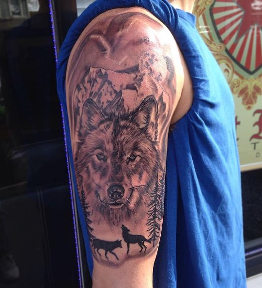 Wolf Half Sleeve Tattoos For Guys
