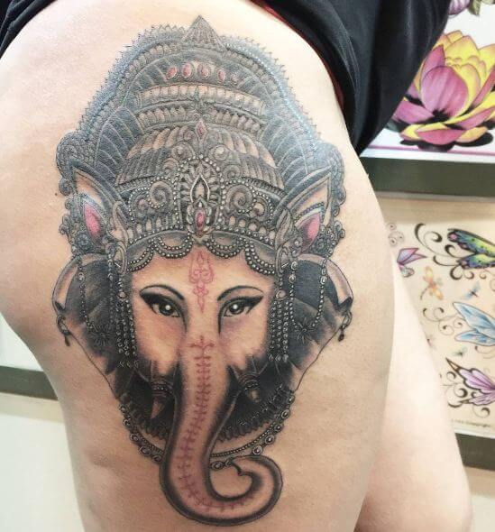 Ganesha Tattoos On Thigh