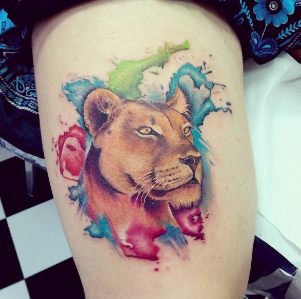 Colorful Lion Wildlife Tattoos