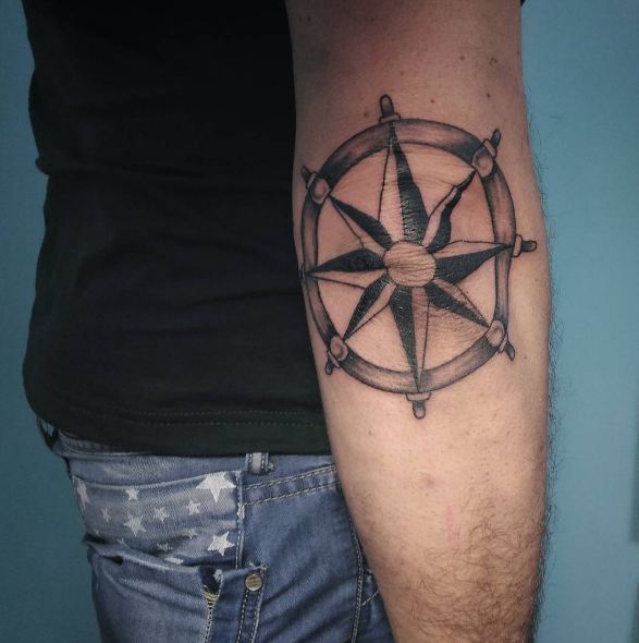 Compass Elbow Tattoos