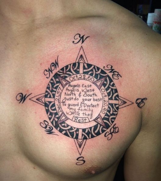 Compass Tattoos On Chest