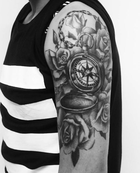 Compass Tattoos On Half Sleeve