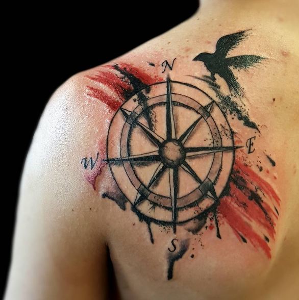 Compass Tattoos On Right Shoulder Front
