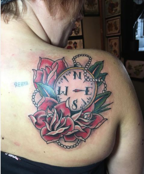 Compass Tattoos On Shoulder Back