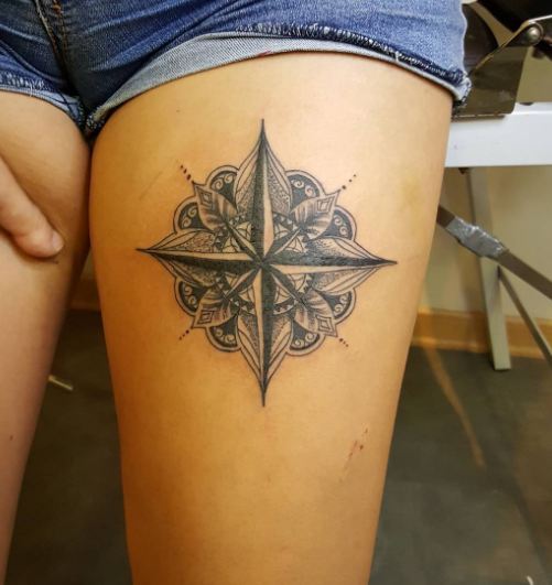 Compass Tattoos On Thigh