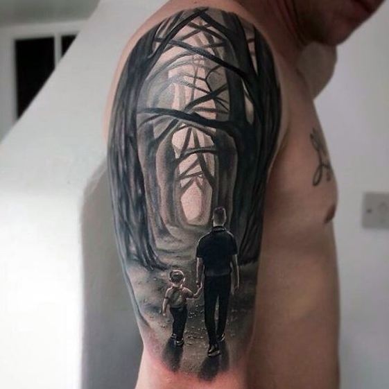Father-Son Tattoos In Forest