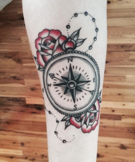 Flower With Compass Tattoos