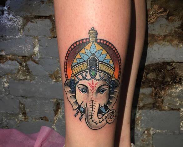 Ganesha Tattoos On Calf