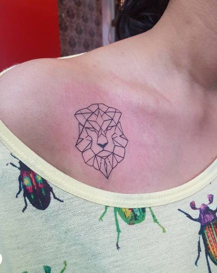 Geometric Lion Collarbone Tattoos