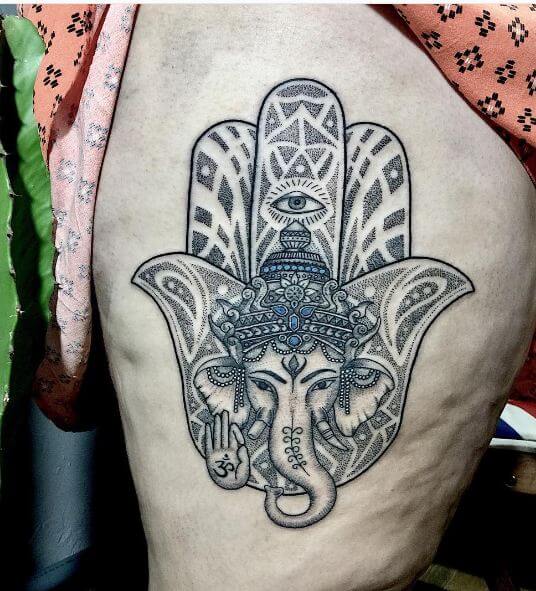 Hamsa With Ganesha Tattoos