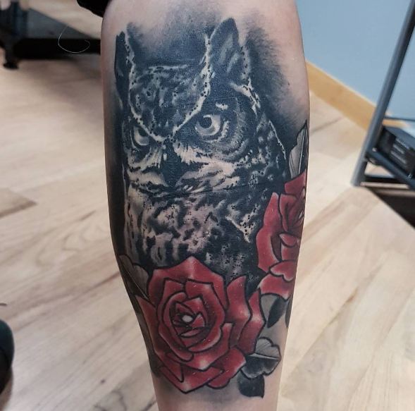 Owl With Rose Wildlife Tattoos