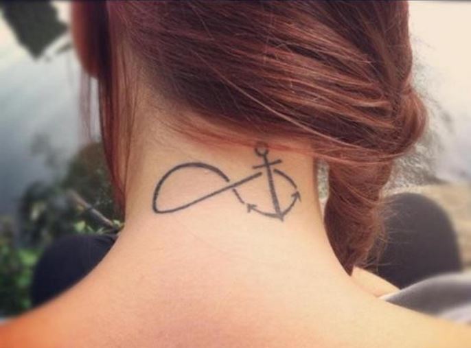 Anchor Infinity Back Neck Tattoos Design