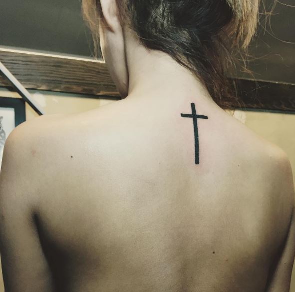 Cross Back Neck Tattoos Design For Girls