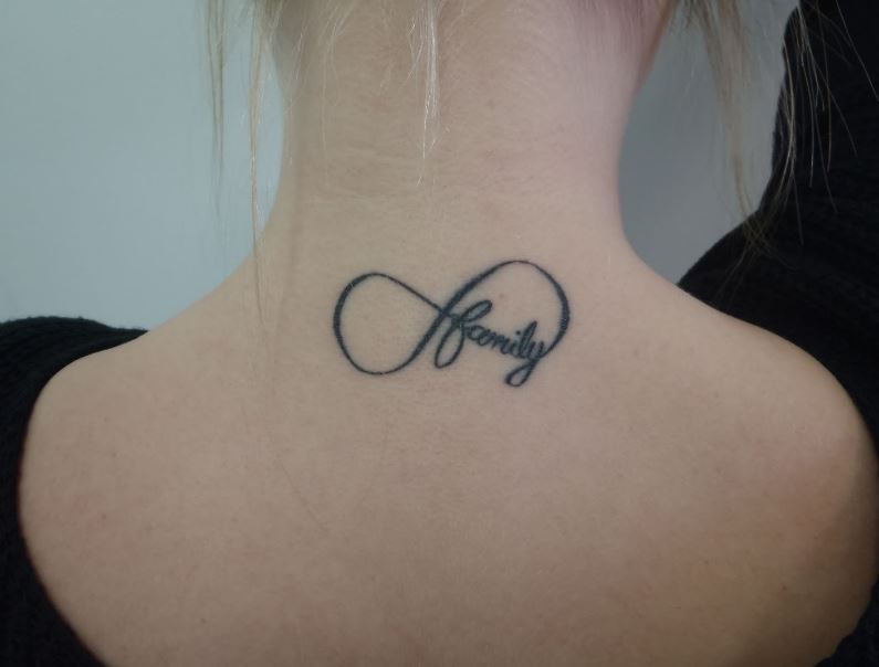 Family Infinity Symbol Tattoo On Back Neck