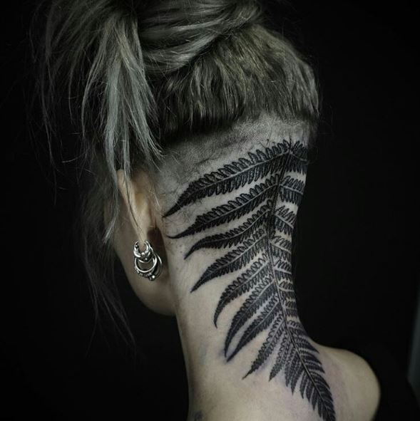 Fern Back Neck Tattoos Design For Women