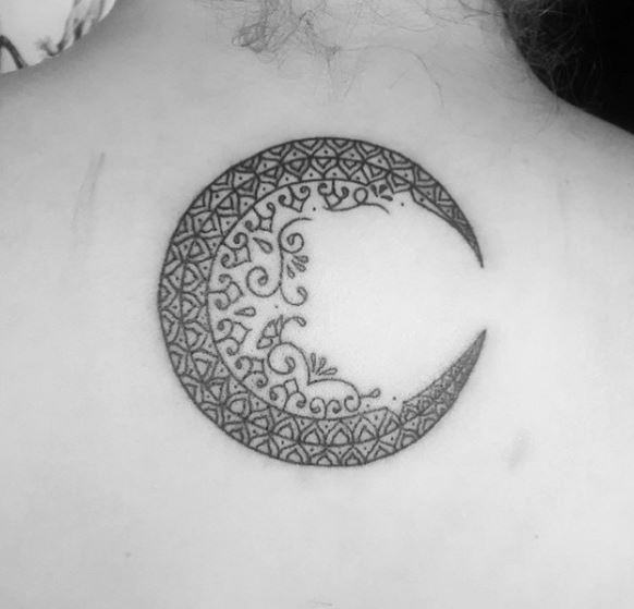 Half Moon Back Neck Tattoos Design For Women