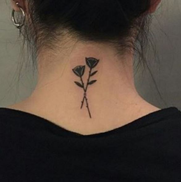 Small Rose Back Neck Tattoos Design And Ideas