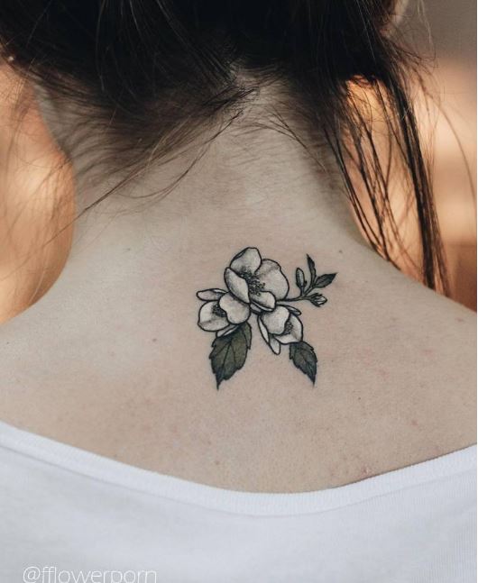 Small Rose Flower Back Neck Tattoos Design