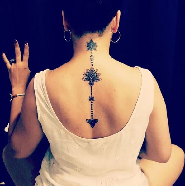 Three Small Flower Back Neck Tattoos Design And Ideas