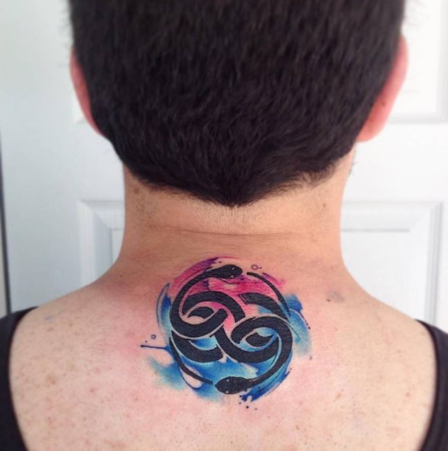 Water Color Back Neck Tattoos Design And Ideas