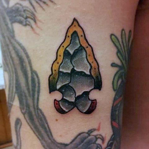 3D Arrowhead Tattoo With Dotted Yellow Outline