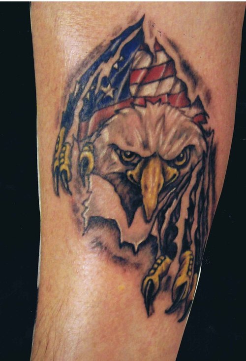 American Eagle Ripped Skin Tattoo On Arm