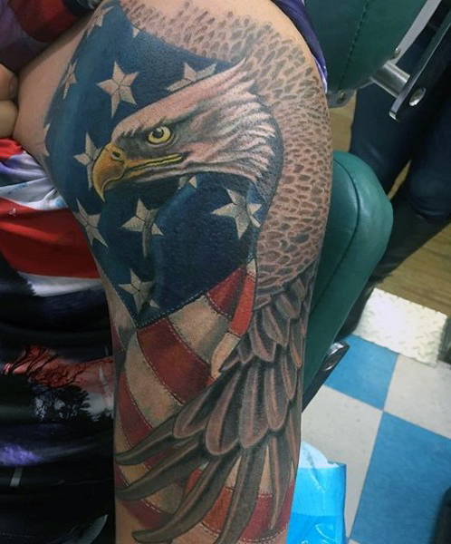 American Flag Eagle Tattoo On Sleeve For Men