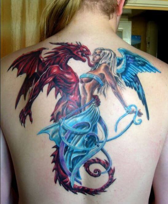 Angels And Demons Dragons Tattoo On Back