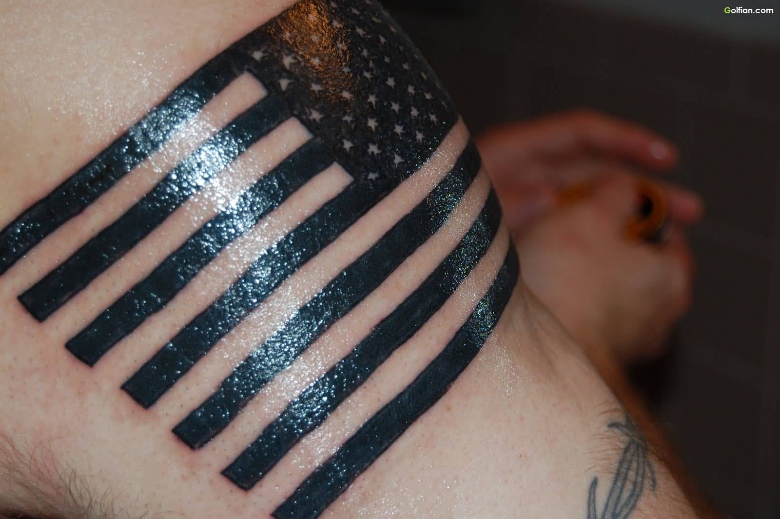 Black Ink USA Flag Tattoo