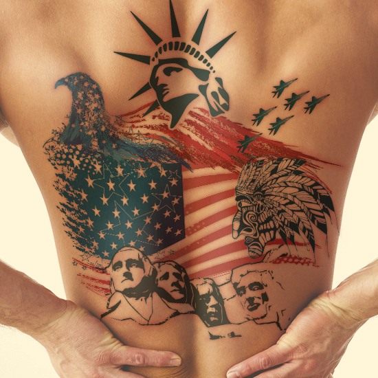 Cool America Theme Flag Tattoo On Back