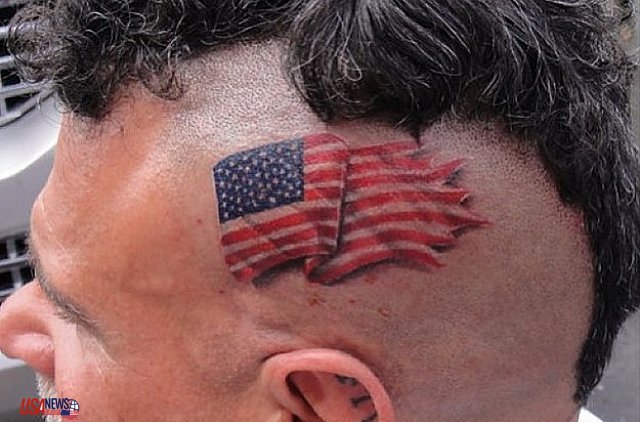 Cool American Flag On Side Head Tattoo
