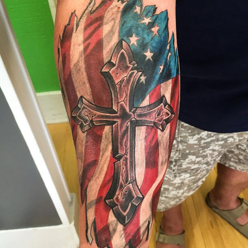 Cross With Flag Tattoo