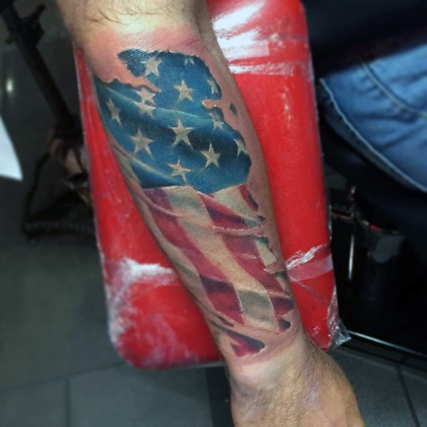 Forearm 3D American Flag Tattoo For Men