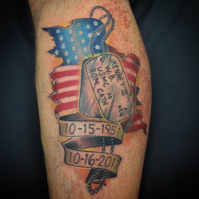 Memorial American Flag Tattoo On Arm Sleeve