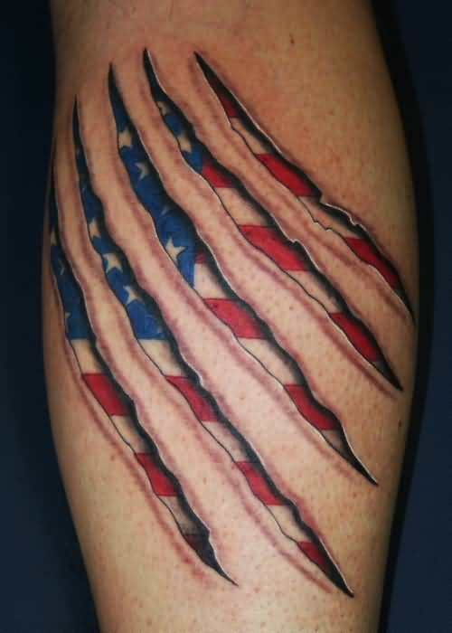 Ripped Skin Patriotic US Flag Tattoo