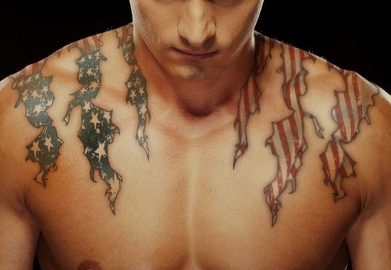 Tattered American Flag Tattoo For Men