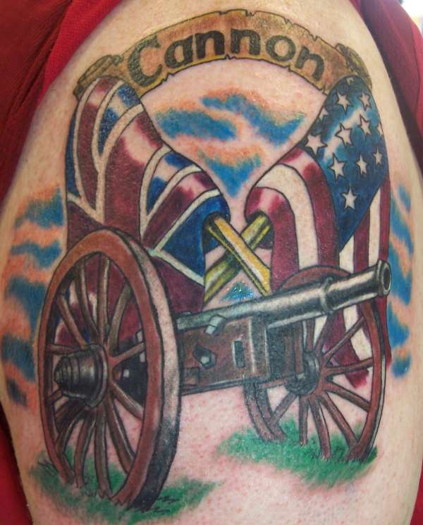 Terrific American Flag Cannon Tattoo