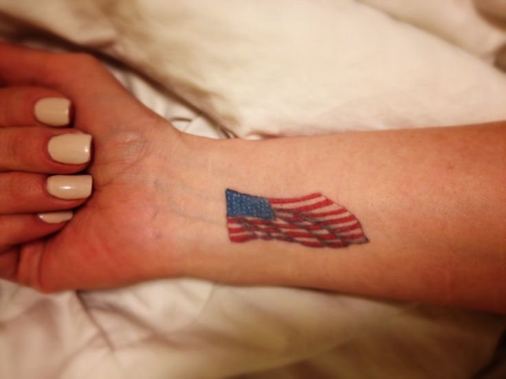 Tiny American Flag Tattoo On Wrist