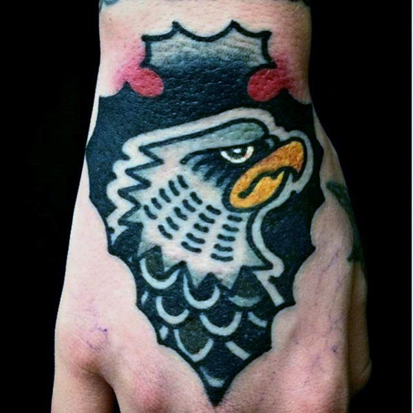 Angry Eagle Inside Arrowhead Tattoo On Hands For Guys