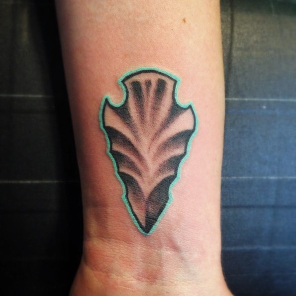 Arrowhead Tattoo With Blue Outline
