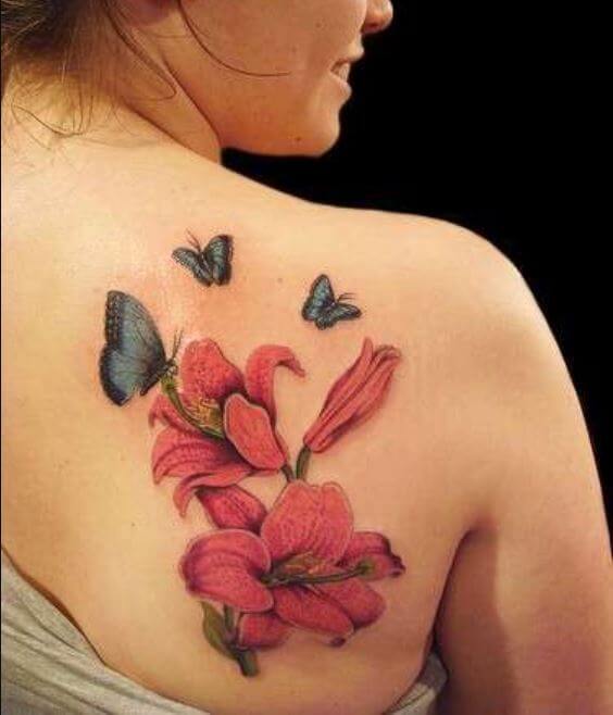 Butterfly And Flower Upper Back Shoulder