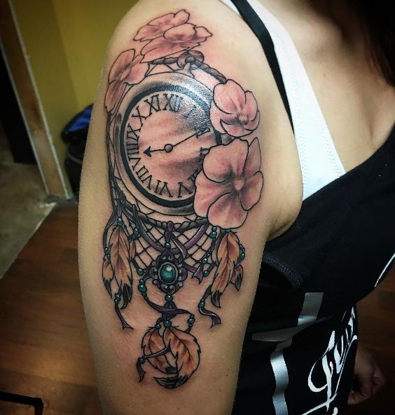 Clock With Dreamcatcher Tattoos
