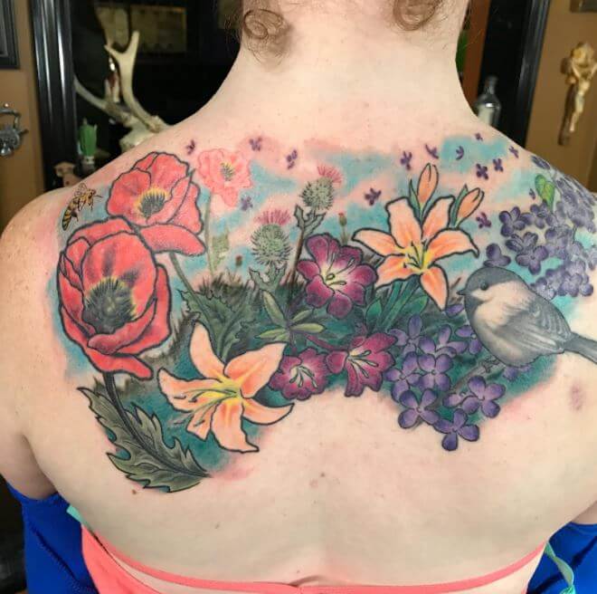 Colorful Back Tattoos For Girls