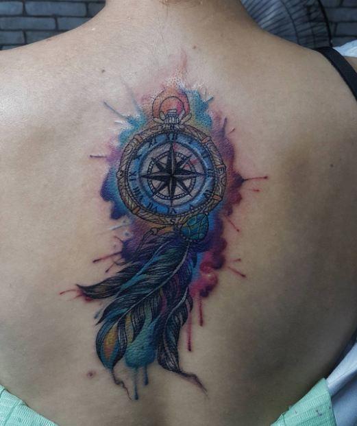 Compass With Dreamcatcher Tattoos