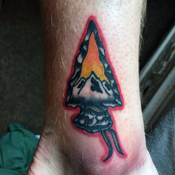 Flaming Mountain Arrowhead Tattoo On Ankles Males