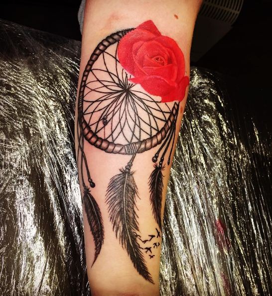 Flower With Dreamcatcher Tattoos