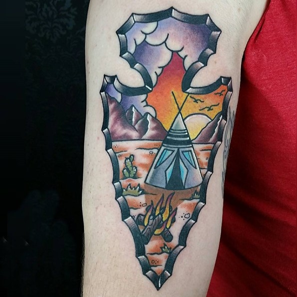 Indian Tattoo Arrowhead Native American Neo Traditional Color