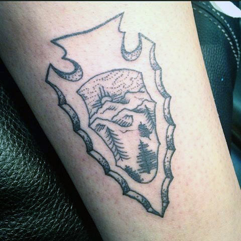 Mens Dotted Arrowhead Design Tattoo On Forearms